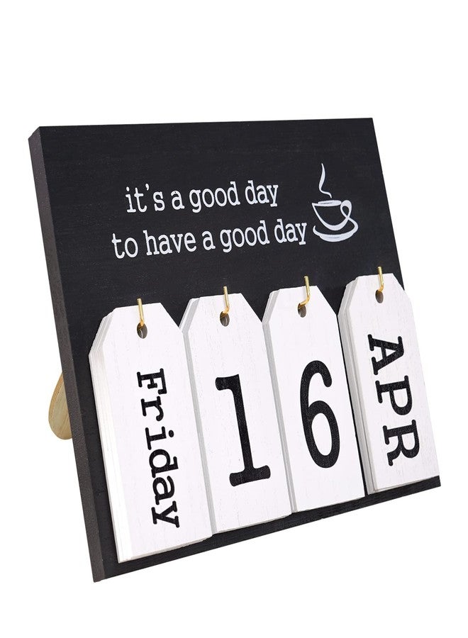 Notakia Perpetual Flip Calendar Wooden Desk Calendar - Vintage Date Blocks for Desk, with Month & Day Display, Wooden Block Calendar for Home Office Accessories (Flip Black) - Image 1